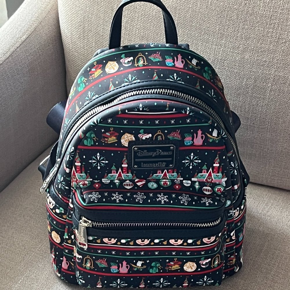 Disney Parks Loungefly Christmas Backpack Ugly Sweater 2020 NWT Castle Front Min